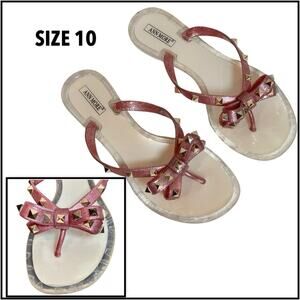 Ann More PINK SPARKLE  JELLY SANDALS BOW TRIM DECORATION THONG SANDAL SZ 10 $28